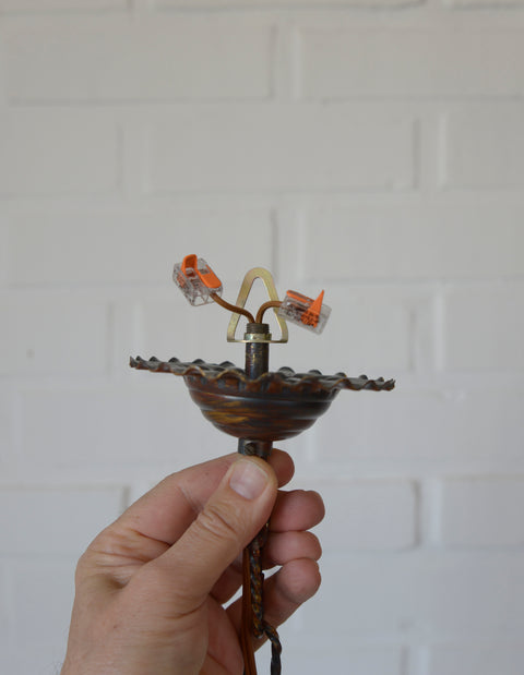 Vintage Italian Murano Style Pendant Light 1970s | Brutalist Space Age Amber Art Glass Hanging Lamp | Sunburst Ceiling Light