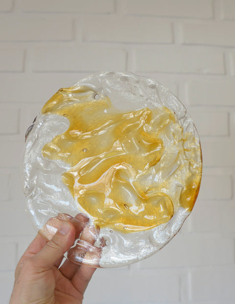 Vintage Italian Murano Style Pendant Light 1970s | Brutalist Space Age Amber Art Glass Hanging Lamp | Sunburst Ceiling Light