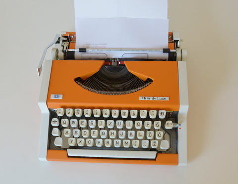 Vintage Orange UNIS Typewriter: Mid Century Modern tbm de luxe, Yugoslavia 1980s