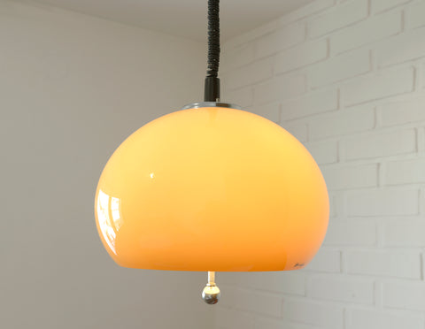 Vintage Meblo Harvey Guzzini Pendant Light: MCM Caramel Color Plastic Hanging Lamp