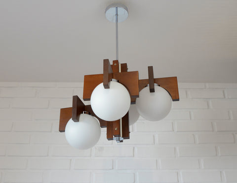 Vintage Brutalist Mid Century Wooden Chandelier / Yugoslavia 1970's