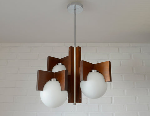 Vintage Brutalist Mid Century Wooden Chandelier / Yugoslavia 1970's