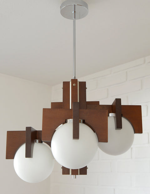 Vintage Brutalist Mid Century Wooden Chandelier / Yugoslavia 1970's