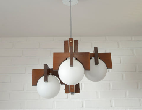 Vintage Brutalist Mid Century Wooden Chandelier / Yugoslavia 1970's