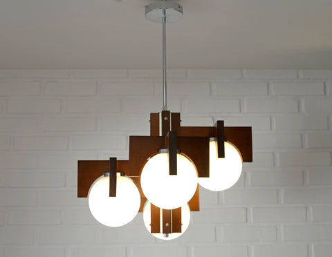 Vintage Brutalist Mid Century Wooden Chandelier / Yugoslavia 1970's