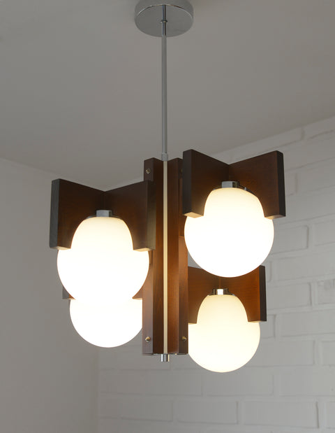Vintage Brutalist Mid Century Wooden Chandelier / Yugoslavia 1970's