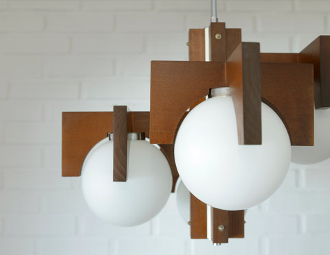 Vintage Brutalist Mid Century Wooden Chandelier / Yugoslavia 1970's