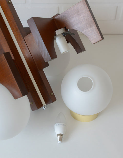 Vintage Brutalist Mid Century Wooden Chandelier / Yugoslavia 1970's