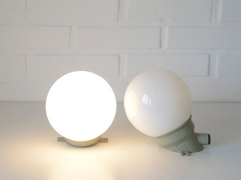 Pair Vintage Opaline Glass Sconces – Mid Century Industrial Flush Mount Lights Yugoslavia