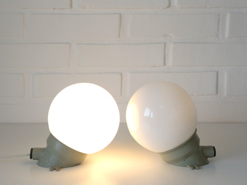 Pair Vintage Opaline Glass Sconces – Mid Century Industrial Flush Mount Lights Yugoslavia