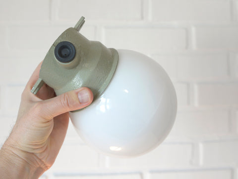Pair Vintage Opaline Glass Sconces – Mid Century Industrial Flush Mount Lights Yugoslavia