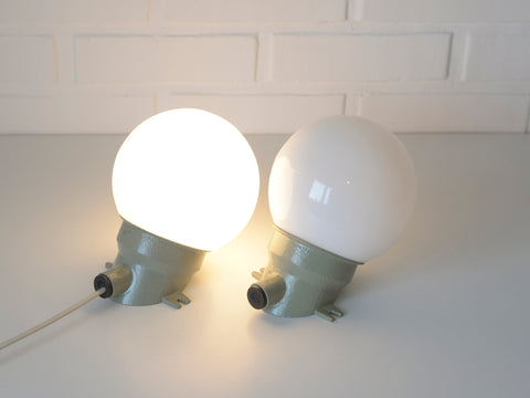 Pair Vintage Opaline Glass Sconces – Mid Century Industrial Flush Mount Lights Yugoslavia