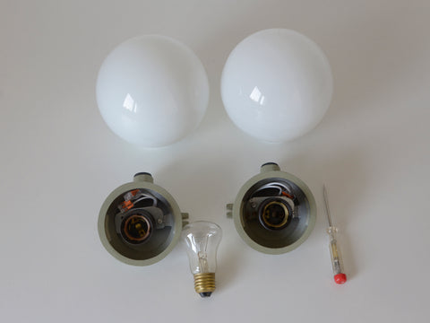 Pair Vintage Opaline Glass Sconces – Mid Century Industrial Flush Mount Lights Yugoslavia