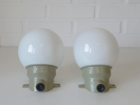 Pair Vintage Opaline Glass Sconces – Mid Century Industrial Flush Mount Lights Yugoslavia