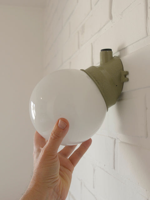 Pair Vintage Opaline Glass Sconces – Mid Century Industrial Flush Mount Lights Yugoslavia