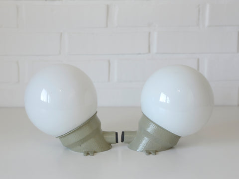 Pair Vintage Opaline Glass Sconces – Mid Century Industrial Flush Mount Lights Yugoslavia