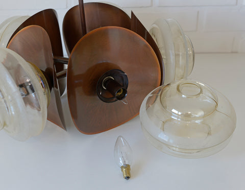 Vintage Copper Sputnik Chandelier, Brutalist Amber Glass Pendant Light