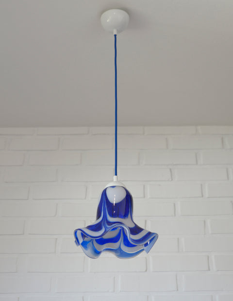 Vintage Hanging Lamp / Set of 3 Blue Mazzega Murano Glass  Pendant Lights / Redesign