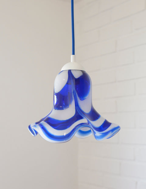 Vintage Hanging Lamp / Set of 3 Blue Mazzega Murano Glass  Pendant Lights / Redesign