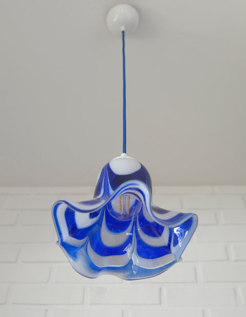 Vintage Hanging Lamp / Set of 3 Blue Mazzega Murano Glass  Pendant Lights / Redesign