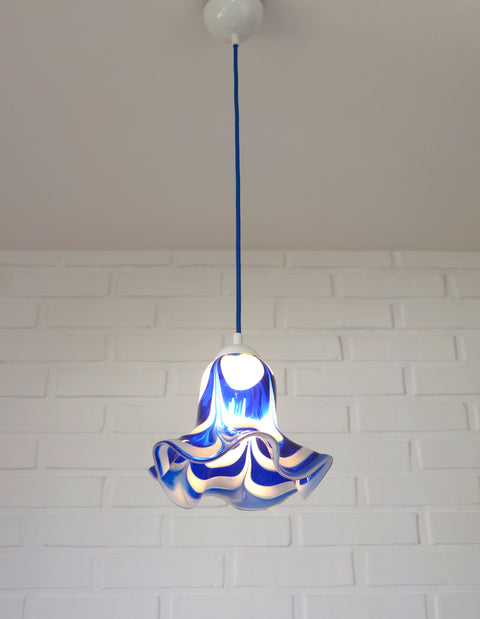 Vintage Hanging Lamp / Set of 3 Blue Mazzega Murano Glass  Pendant Lights / Redesign