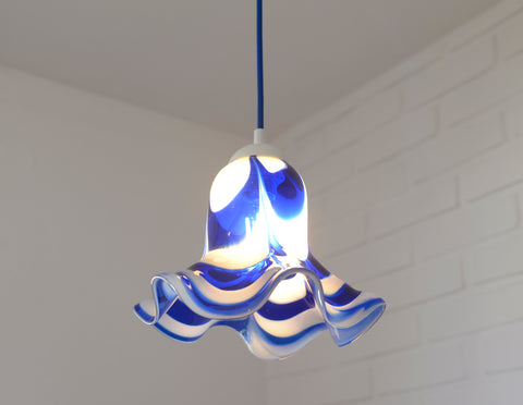 Vintage Hanging Lamp / Set of 3 Blue Mazzega Murano Glass  Pendant Lights / Redesign