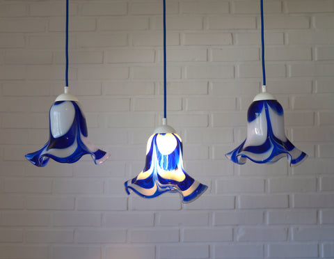 Vintage Hanging Lamp / Set of 3 Blue Mazzega Murano Glass  Pendant Lights / Redesign