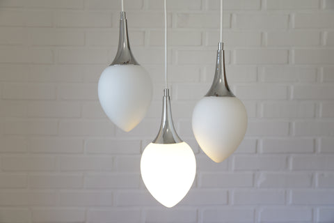 Redesign Vintage Cascade Hanging Lamps / Set of 3 / White Glass Drop Lights