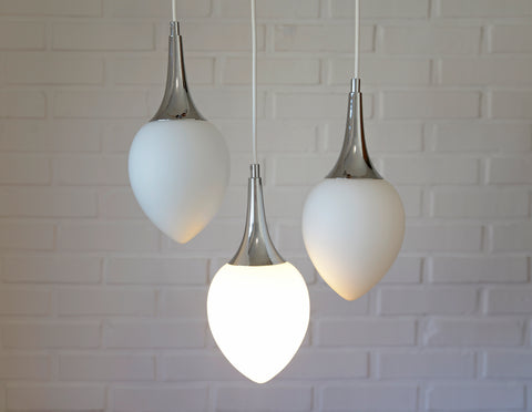 Redesign Vintage Cascade Hanging Lamps / Set of 3 / White Glass Drop Lights