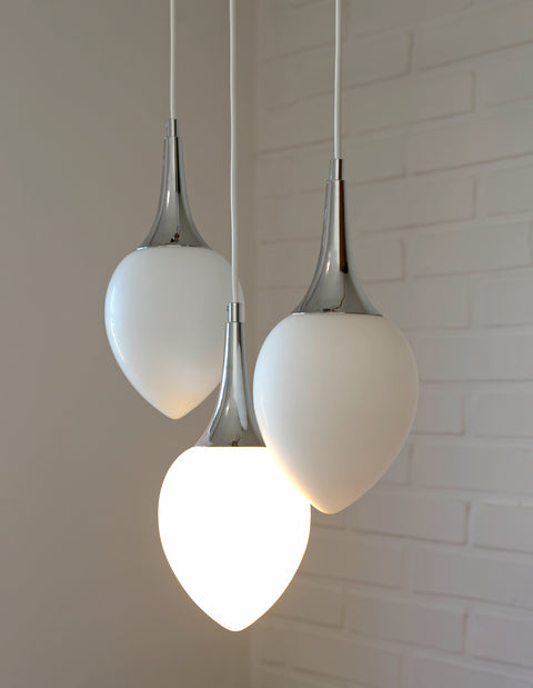 Redesign Vintage Cascade Hanging Lamps / Set of 3 / White Glass Drop Lights