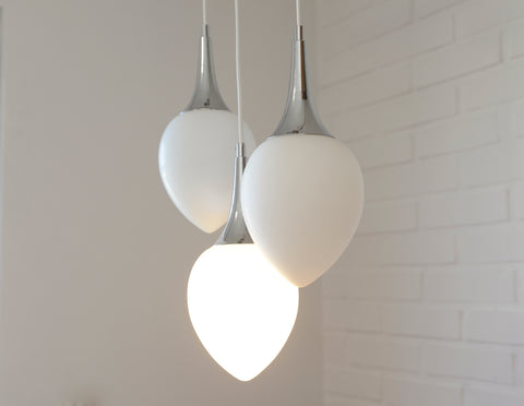 Redesign Vintage Cascade Hanging Lamps / Set of 3 / White Glass Drop Lights