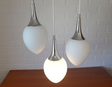Redesign Vintage Cascade Hanging Lamps / Set of 3 / White Glass Drop Lights