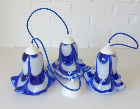 Vintage Hanging Lamp / Set of 3 Blue Mazzega Murano Glass  Pendant Lights / Redesign