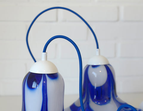 Vintage Hanging Lamp / Set of 3 Blue Mazzega Murano Glass  Pendant Lights / Redesign