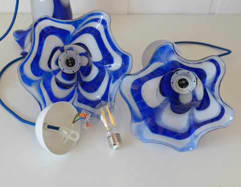 Vintage Hanging Lamp / Set of 3 Blue Mazzega Murano Glass  Pendant Lights / Redesign