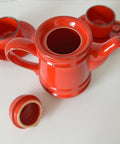 Vintage Red Ceramic Teapot Set: Mid Century KIL Yugoslavia