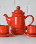 Vintage Red Ceramic Teapot Set: Mid Century KIL Yugoslavia