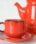 Vintage Red Ceramic Teapot Set: Mid Century KIL Yugoslavia
