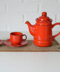 Vintage Red Ceramic Teapot Set: Mid Century KIL Yugoslavia