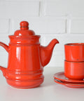 Vintage Red Ceramic Teapot Set: Mid Century KIL Yugoslavia