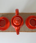 Vintage Red Ceramic Teapot Set: Mid Century KIL Yugoslavia