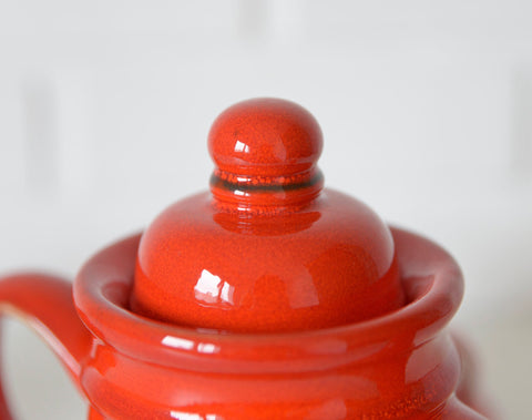 Vintage Red Ceramic Teapot Set: Mid Century KIL Yugoslavia