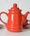 Vintage Red Ceramic Teapot Set: Mid Century KIL Yugoslavia