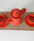 Vintage Red Ceramic Teapot Set: Mid Century KIL Yugoslavia