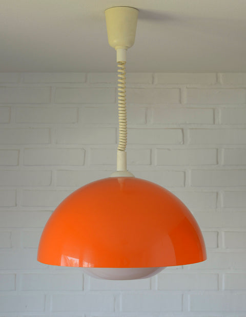 Vintage Orange Pendant Light: Mid Century Space Age Lamp