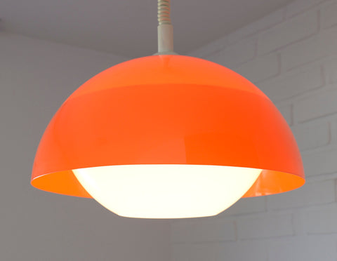 Vintage Orange Pendant Light: Mid Century Space Age Lamp