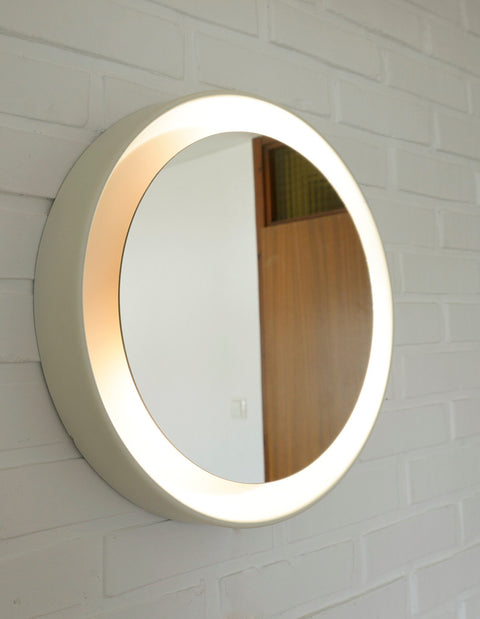 Vintage Illuminated Wall Mirror: Mid Century Modern White Round Vanity