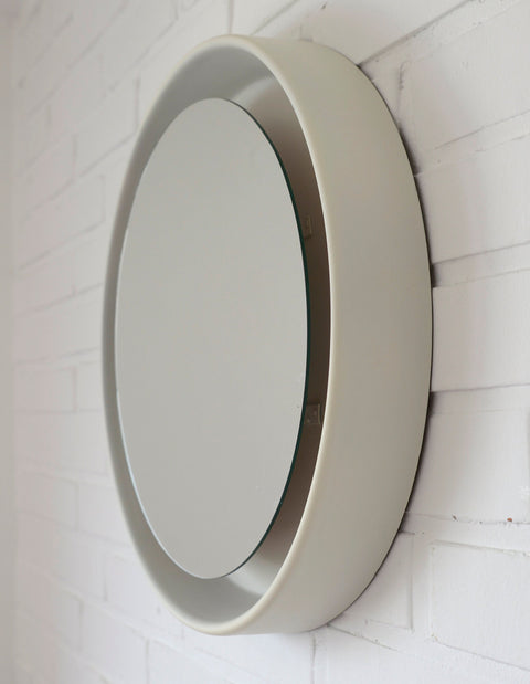 Vintage Illuminated Wall Mirror: Mid Century Modern White Round Vanity