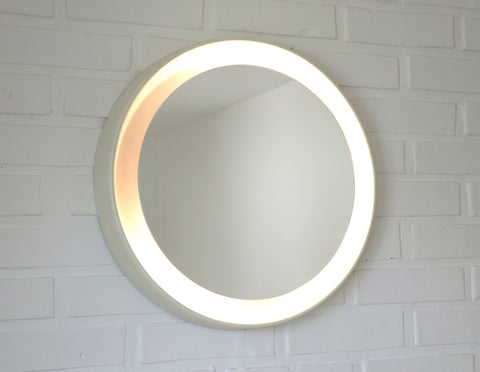 Vintage Illuminated Wall Mirror: Mid Century Modern White Round Vanity