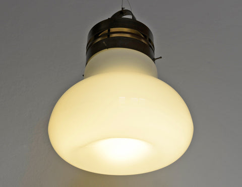 Brutalist Copper Pendant Light: XL Hand Blown Glass Chandelier, 80s Yugoslavia